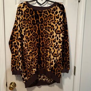 Easel Los Angeles Leopard Print Velour Sweatshirt Top M Brown Tan Long Sleeve